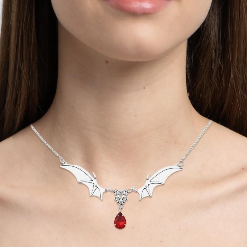 Gothic Vampire Bat Clavicle Chain Sweater Necklace Halloween Witch Bat Waterdrop Pendant Necklace Gift for Bat Lover