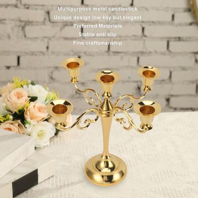 5 Arm Five Arm Iron Candlestick Holder Golden Retro Iron Tabletop Candelabra  Temple Decoration