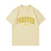 Men's 100% Cotton Crew Neck Short Sleeve T-Shirt, Casual Yellow Forever Print Tees, Comfortable Breathable Loose Tops for Daily Street Wear All Season