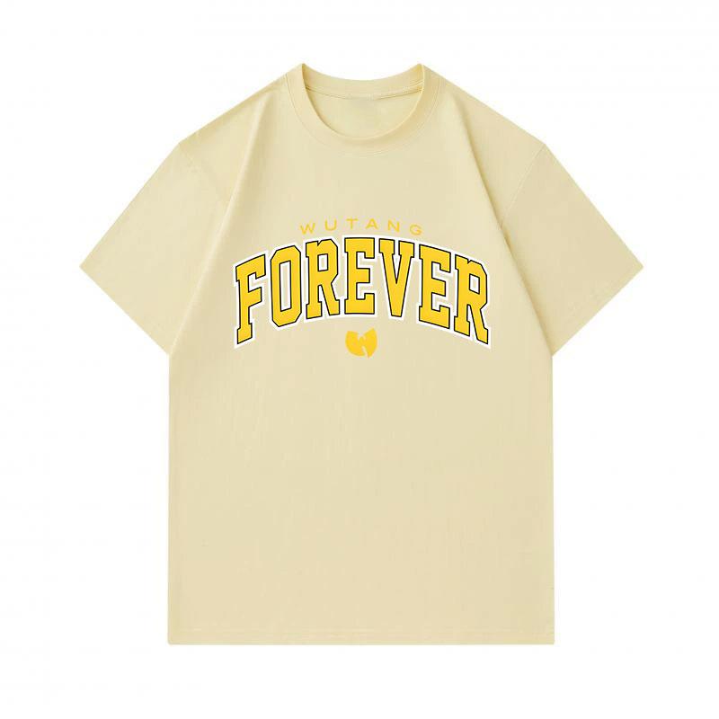 Men's 100% Cotton Crew Neck Short Sleeve T-Shirt, Casual Yellow Forever Print Tees, Comfortable Breathable Loose Tops for Daily Street Wear All Season