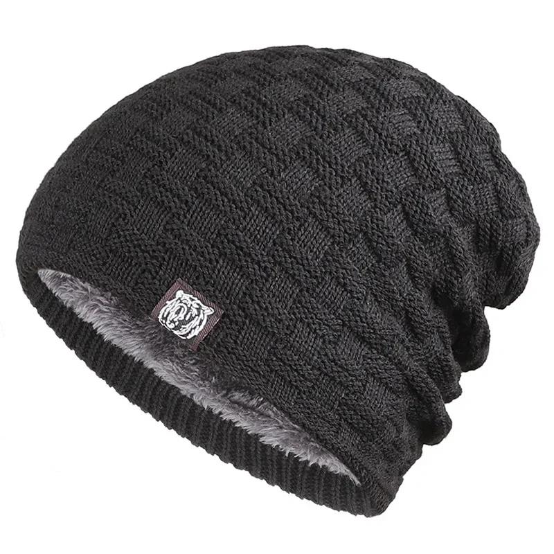 Mens Plush Lined Beanie Winter Knitted Skull Cap Thermal Outdoor Sports Warm Hat Skullies Cold Weather Protection
