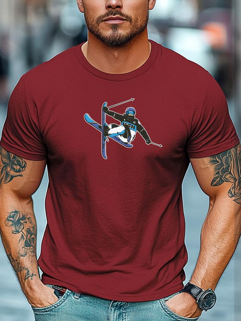 Mens Skiing TShirt Extreme Ski Sports Print Short Sleeve Round Neck Breathable Soft Oversized Daily Wear TShirt
