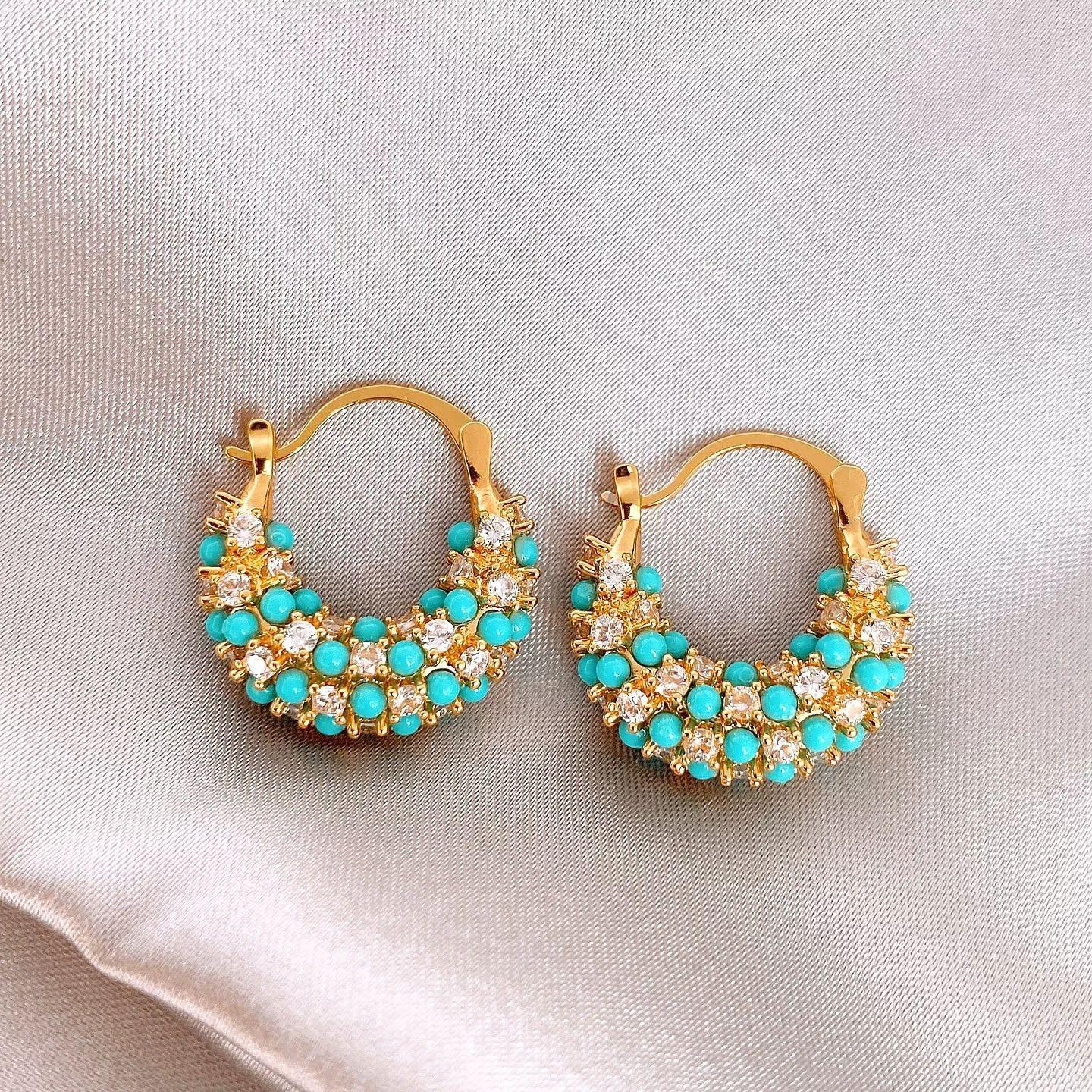 French Blue Turquoise Diamond Ear Cuffs - Women s Luxury, Versatile, and Exquisite Design Earrings