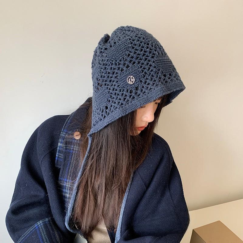 25 New Autumn and Winter Hollow Knitted Hats Women's Big Head Circumference Showing Face Small Literary Net Hole Stacking Hats