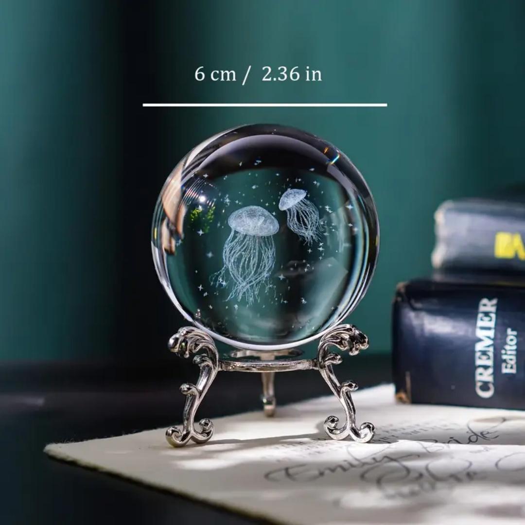 

3D laser-cut jellyfish and starry ocean crystal ball with stand - The perfect choice for home and office decoration, ideal gift