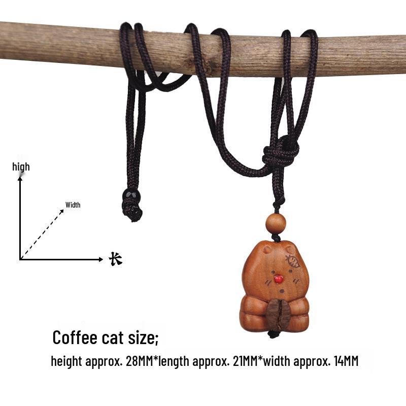Peach Wood Coffee Bean Teddy Bear Heart Handbag Charm Pendant Keychain
