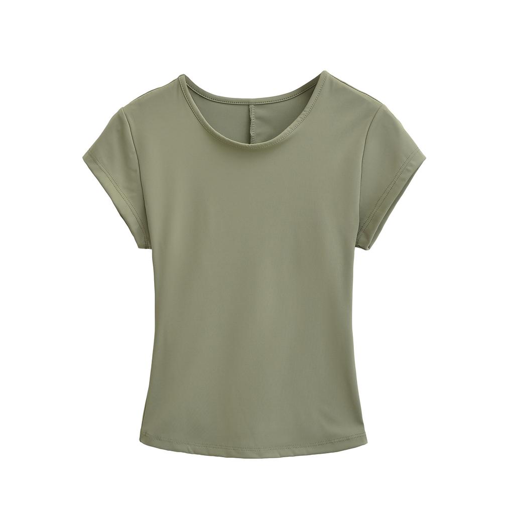 Crew neck short-sleeved T-shirt women's summer new American Spice Girl solid color slim-fitting and thin bottoming shirt sports top