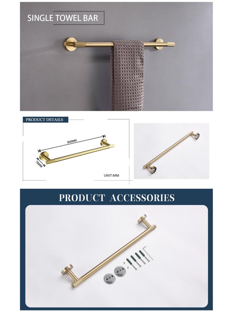 European Luxury Brass Bathroom Set: Knurled Towel Bar, Tissue Holder, Coat Hook, Toilet Brush, Soap Dispenser, Towel Ring.