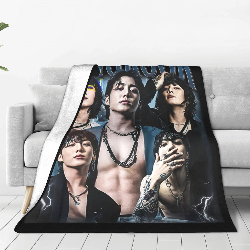 J-Jungkook Sänger Decken Fleece Frühling Herbst Multifunktionale Super Weiche Überwurfdecke für Bettwäsche Outdoor Bettwäsche Überwürfe
