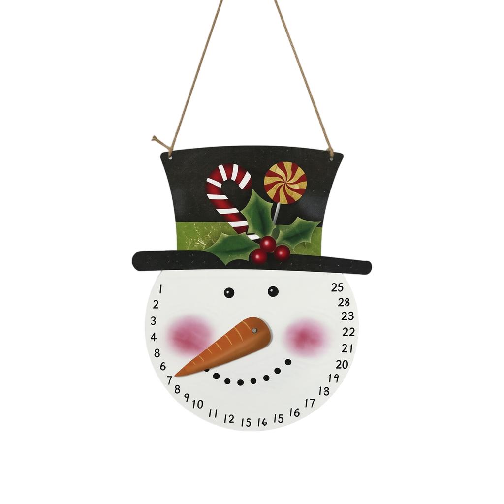 Christmas Countdown Calendar Metal Wall Hanging Snowman and Santa Design for Indoor Outdoor Holiday Decoration Long Nose Style
