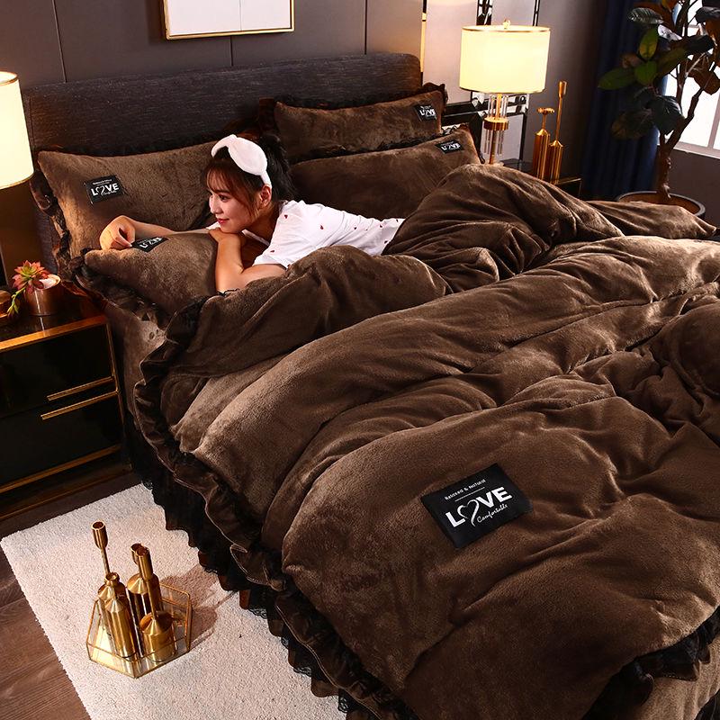 

Зимний фланелевый флисовый пододеяльник одеяло домашний текстиль теплый пододеяльник бархатный Queen (4pcs) коричневый