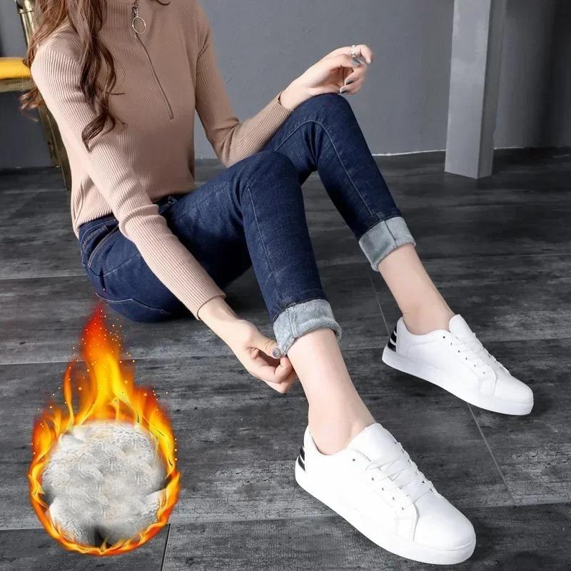 Zimní móda Teplé sametové džínové džíny s vysokým pasem pro ženy Sexy ženské tlusté tenké elastické pevné tužkové kalhoty 30278