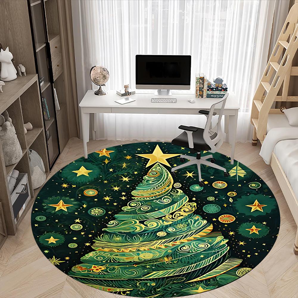 1PC Christmas Tree Decorations Office Round Area Rug, Mat Suitable For Office, Under Office Chairs Bedroom Living Room Home Decor, Room Deco