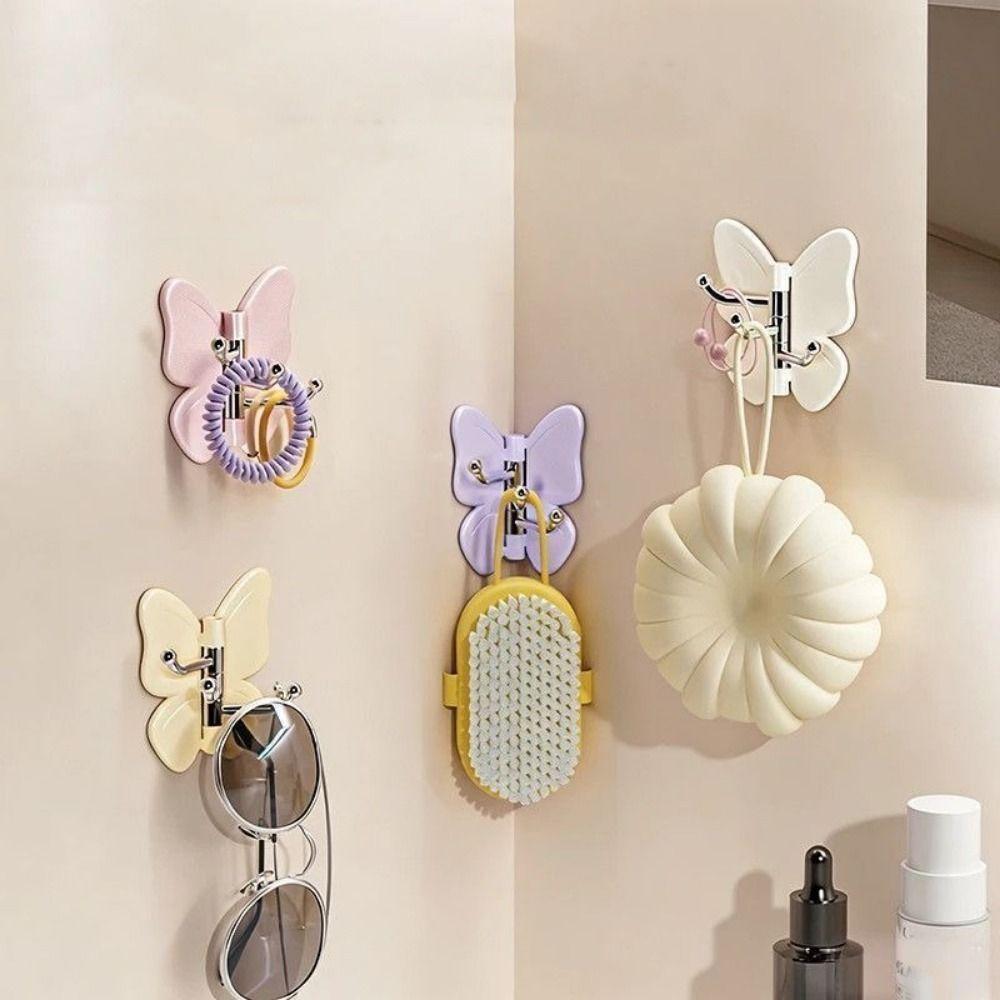 4PCS Plastic Rotating Butterfly Wall Hooks Wall Mounted Butterfly Storage Hanger Kitchen