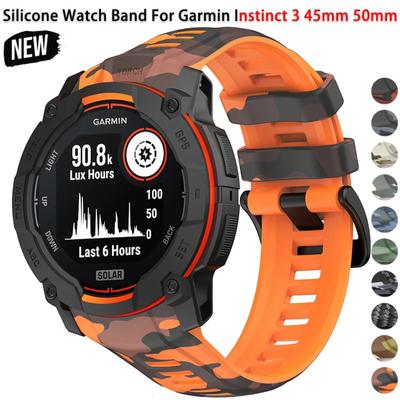Correa de Silicona Estampada de Camuflaje de 22/26 mm para Garmin Instinct 3 45 mm/50 mm Correa Estampada de Camuflaje Ecológica