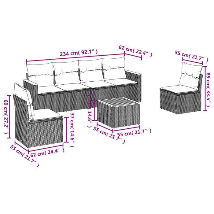 VidaXL Garden Lounge Set with Cushions 7 Pcs, Patio Sofas, Patio Furniture Set, Outdoor Furniture, Grey 3225871