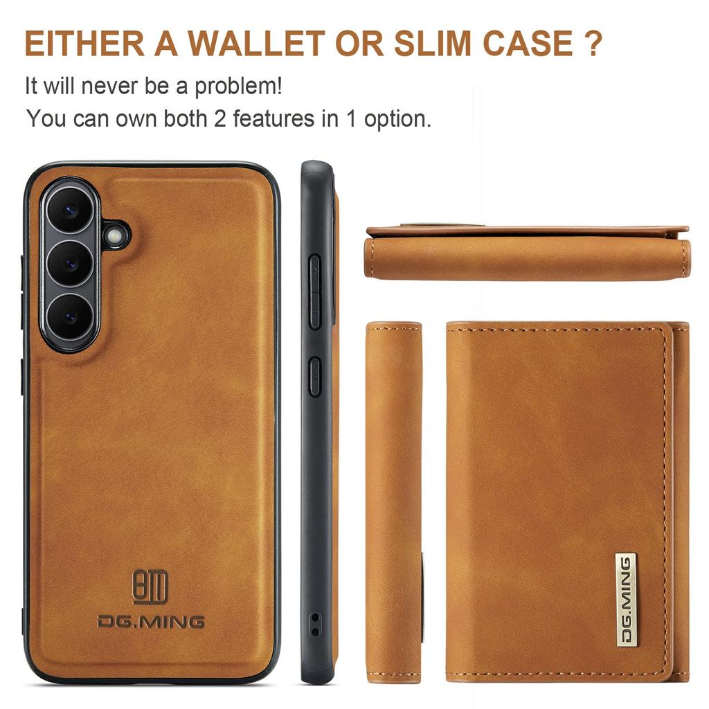 DG.MING M1 Series for Samsung Galaxy S25 FE Case Kickstand PU Phone Cover with Detachable Wallet