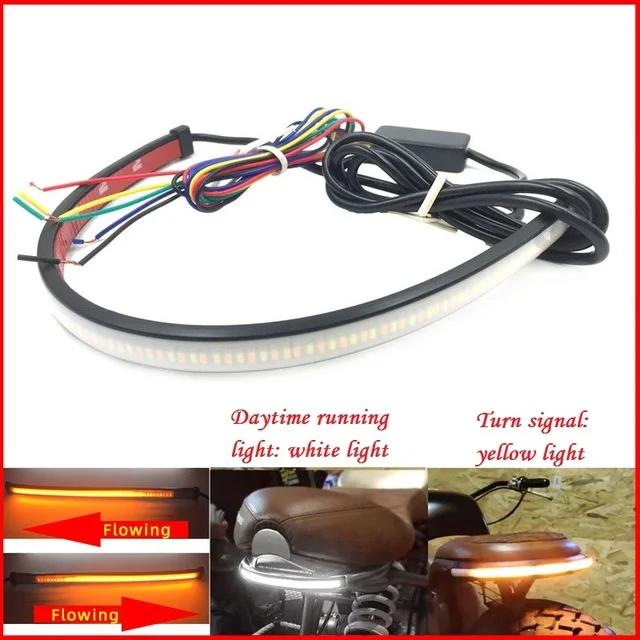 Motorcycle Turn Signal Light Strip Moto Sequential Switchback Flowing Turn Brake Lights LED Taillight Stripe 20CM 30CM 45CM 60CM 20cmwhite and yellow