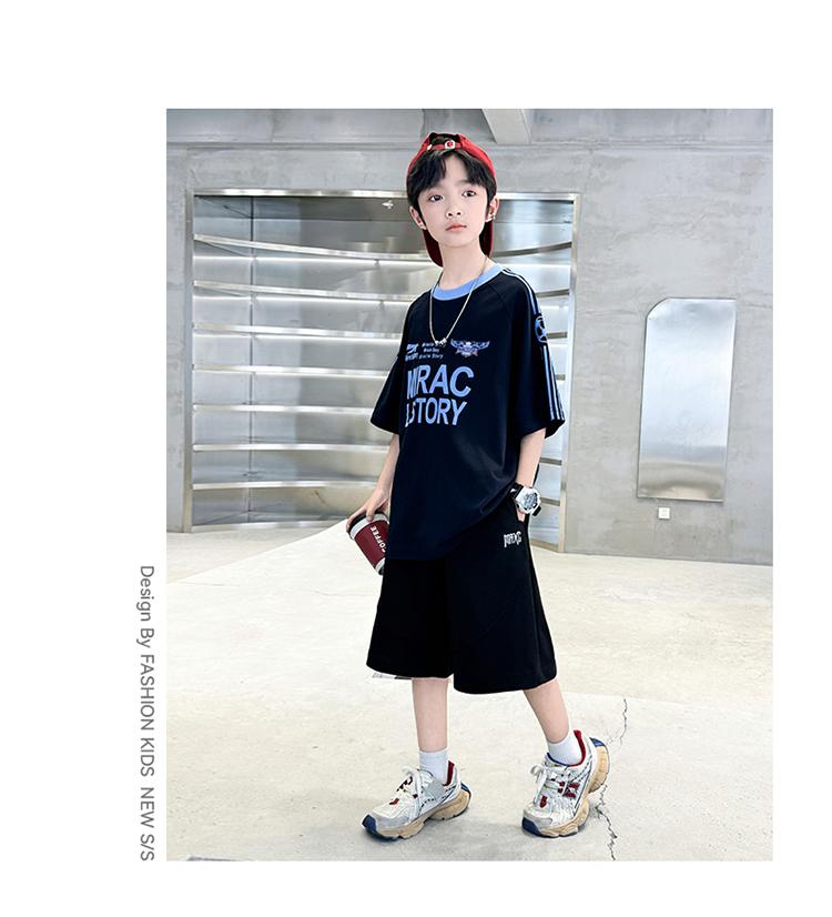 Boys' Summer Outfit Set 2026 New Item, Mid Size Children's Summer Boys' Thin Short Sleeved Children's Handsome Sports Top Trend