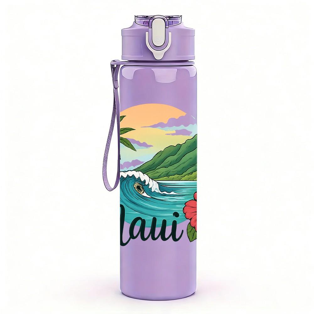1PC Maui Tropical Island 750ml Color Plastic Sports Water Bottle Leakproof Flip Straw Lid Suitable for Sports Office Home Use