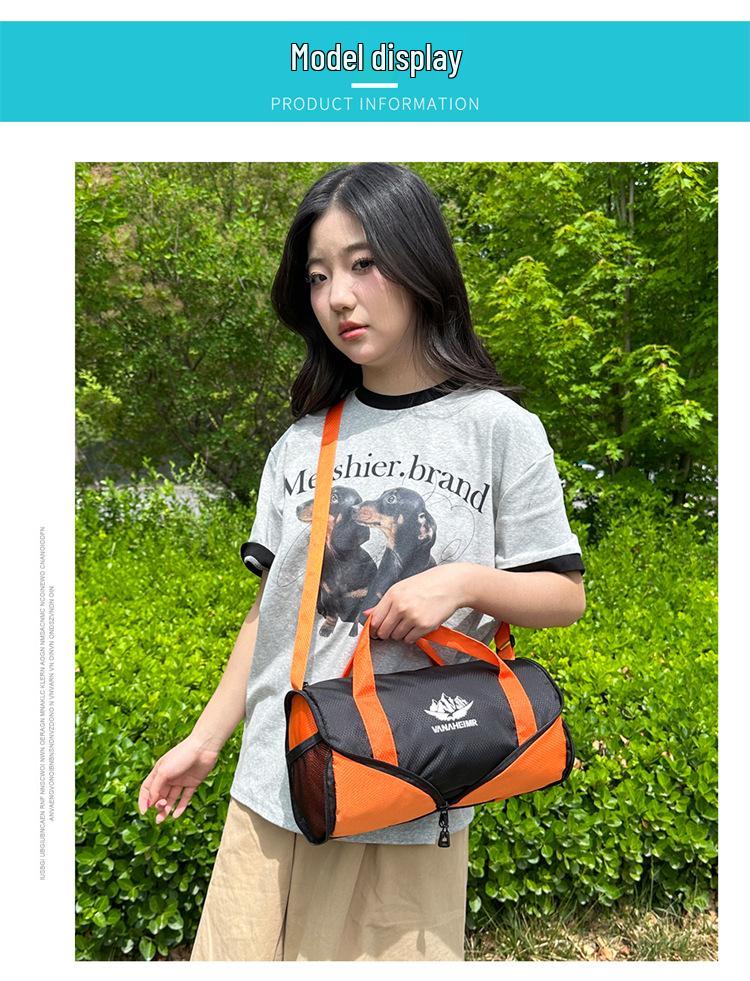 Katlanabilir Tek Omuz Seyahat Spor Çantası: Hafif, Yuvarlak Namlu Tasarımı, Renk Bloklu Moda, Dış Mekan Çapraz Vücut Depolama.