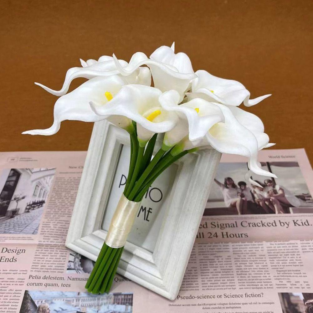 White Artificial Calla Lilies PU Fake Flower Photography Props Artificial Flower  Home Decoration