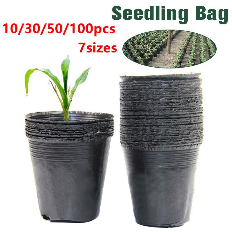 10/30/50/100pcs Plastic Black Seedling Nursery Pots Planting Pot Transplant Breathable Cup Grow Bag Garden Seedling Planting Cup