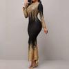 Rochie Bodycon de Toamnă Iarnă pentru Femei cu Imprimeu Hot Stamping Gât Rotund Elegant Croială Strâmtă Coadă de Pește Rochie Lungă pentru Bal Petrecere de Nuntă