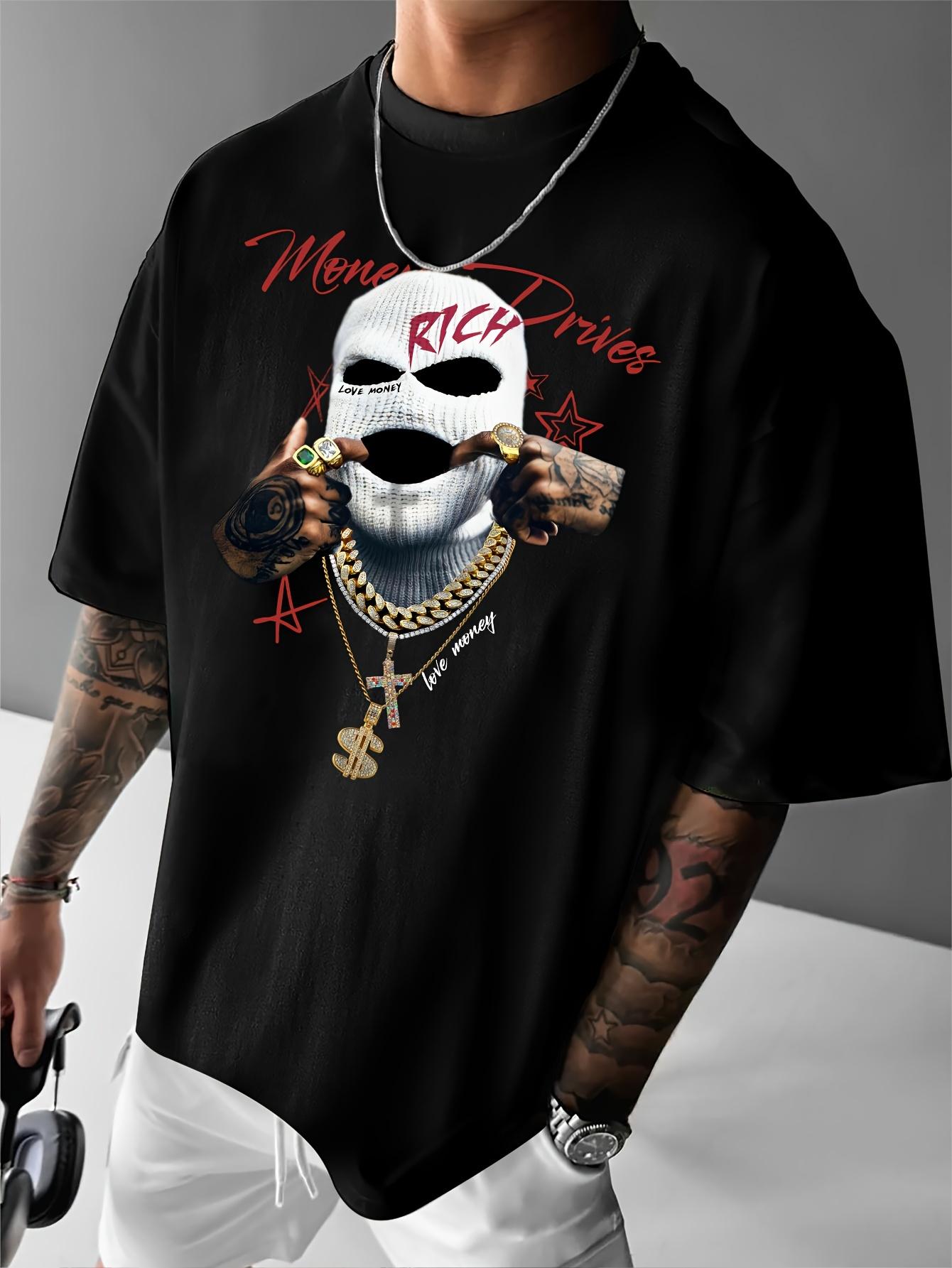 

[Big Head Pattern Print T-shirt] Men s Fashion Y2K Big Head Pattern Print Casual Loose Short Sleeve T-shirt XXXXXL чорний