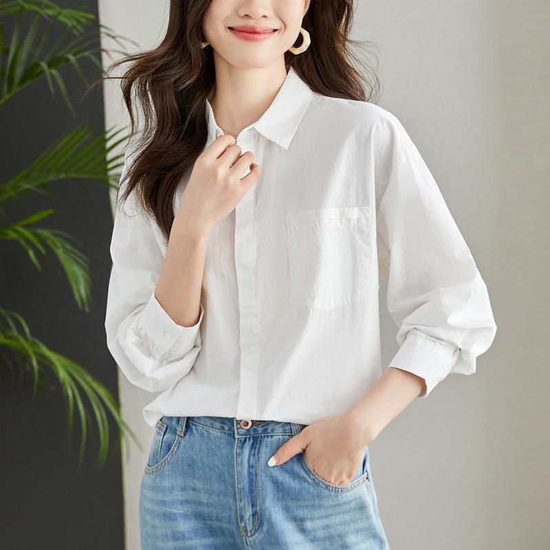 Spring New Long-sleeved White Pure Cotton Women's Loose Casual Design Niche Shirt