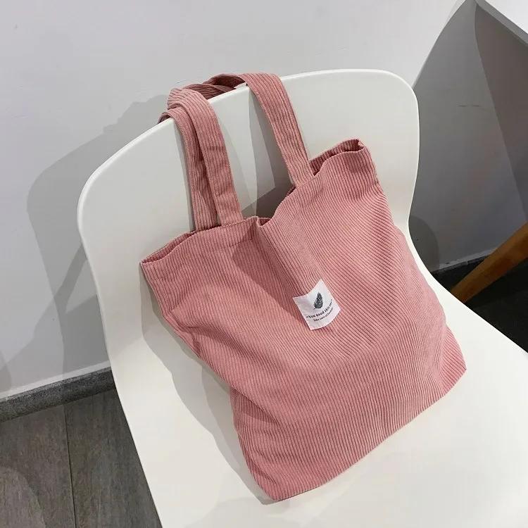 Sac à main en velours côtelé pour femmes, sacs à bandoulière, doux, couleur unie, rangement, réutilisable, grande capacité, sac fourre-tout