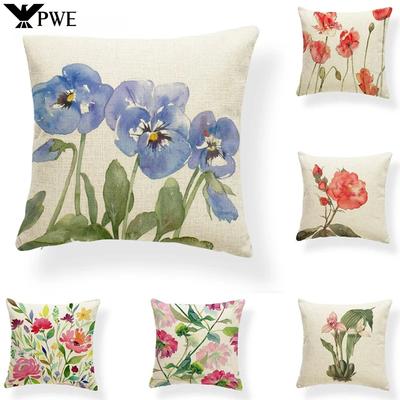 Beautiful Plant Cushion Set Flower Rose Orchid Daffodil Living Room Bedroom Decoration Pillow Case Linen Pillowcase 45x45cm