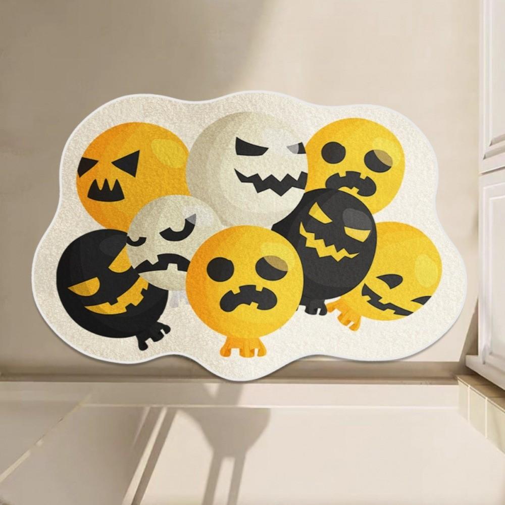 Trendy Crystal Velvet Halloween Door Mat Non-slip Absorbent Floor Mat Ghost Pumpkin Wear-resistant Bathroom Mat for Halloween