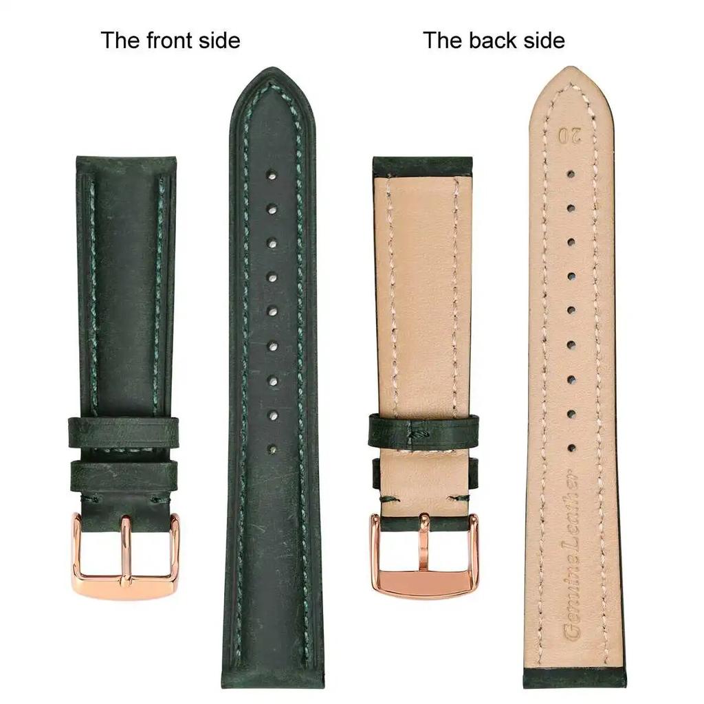 BISONSTRAP Crazy Horse Leather Watch Strap 18mm 20mm 21mm 22mm 24mm Replacement Belt Rose Gold Buckle Band for Men Watchbands