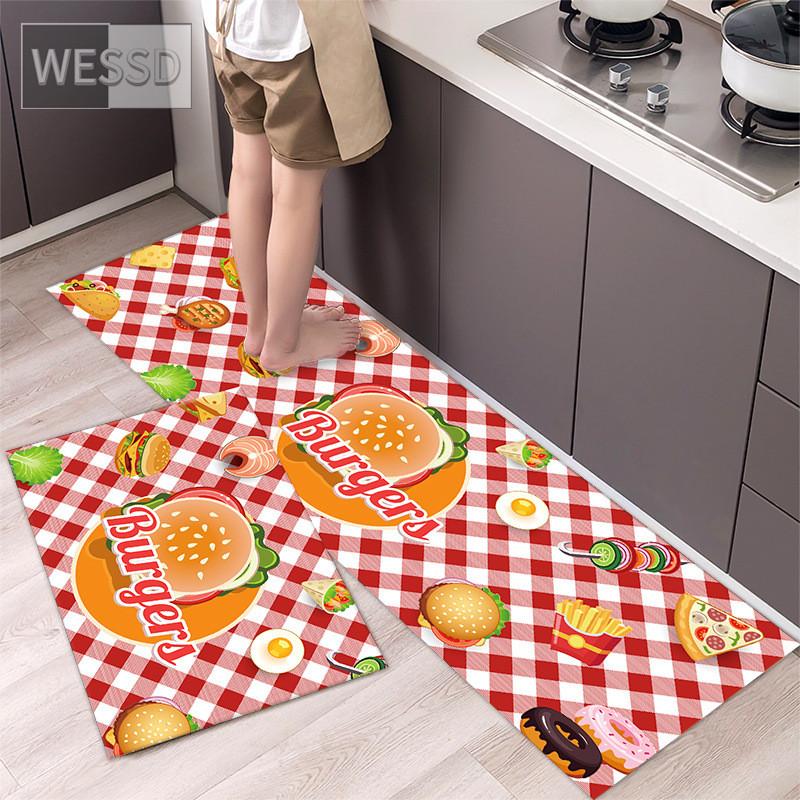 

Набор кухонных ковриков с рисунком еды, пиццы, гамбургера, мороженого, коврики для дома, нескользящий моющийся коврик 40x60cm+40x120cm
