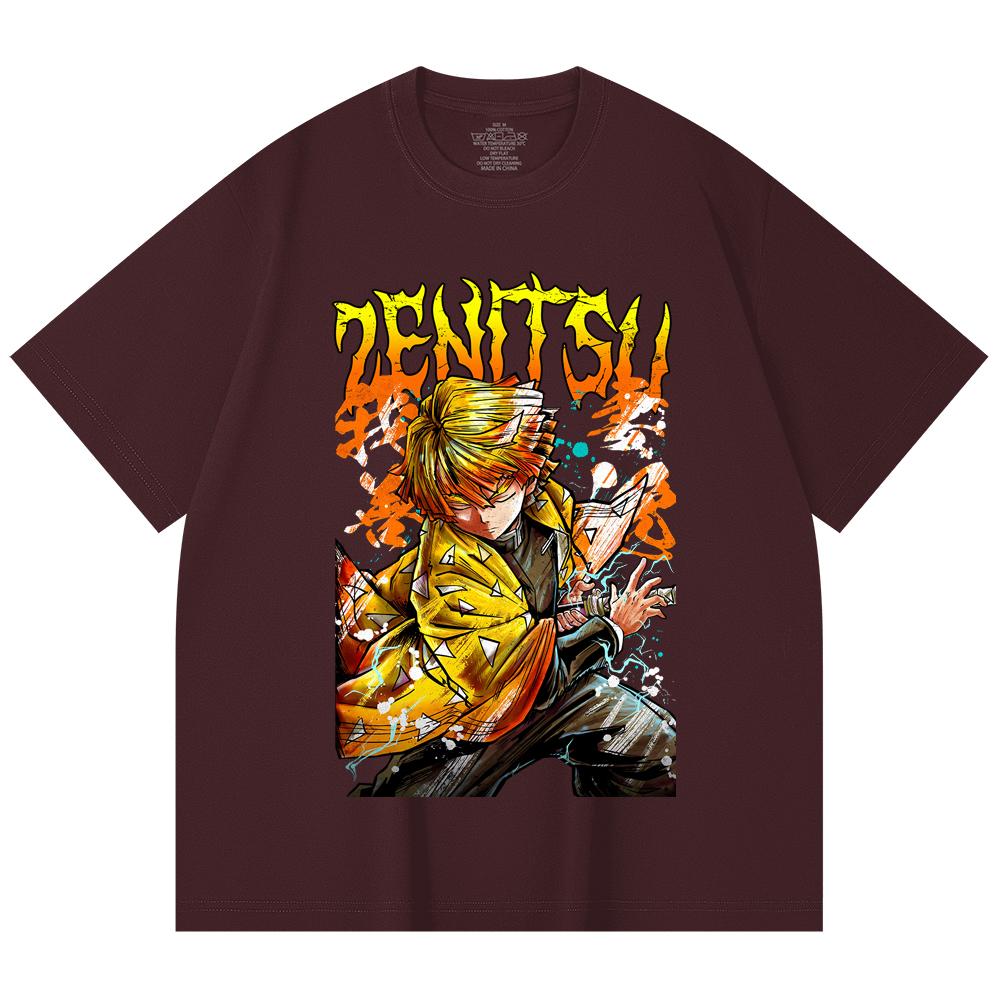 

230 Gsm 100% Cotton Demon Slayer V87 Zenitsu Print Unisex Heavy Cotton T Shirt 2XL