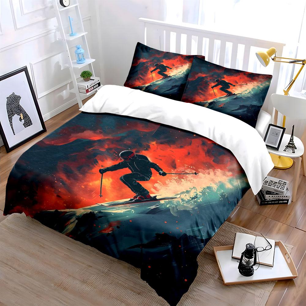 Skier with fiery background. Bedding sets Duvet cover sets Duvet covers Pillowcases(1 * Duvet Cover 2 * Pillowcases without duvet insert)