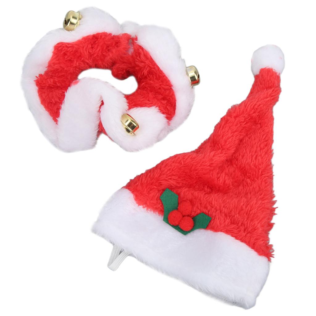 2 Sets Dog Christmas Hat Collar Santa Cat Costumes with Bells for Cats Small DogsS