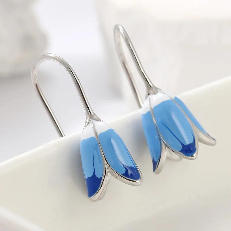 Exquisite Blue Wind Chime Flower-shaped Pendant Earrings Women's  Elegant Jewelry Accessories Gifts Fit for Daily Wearing