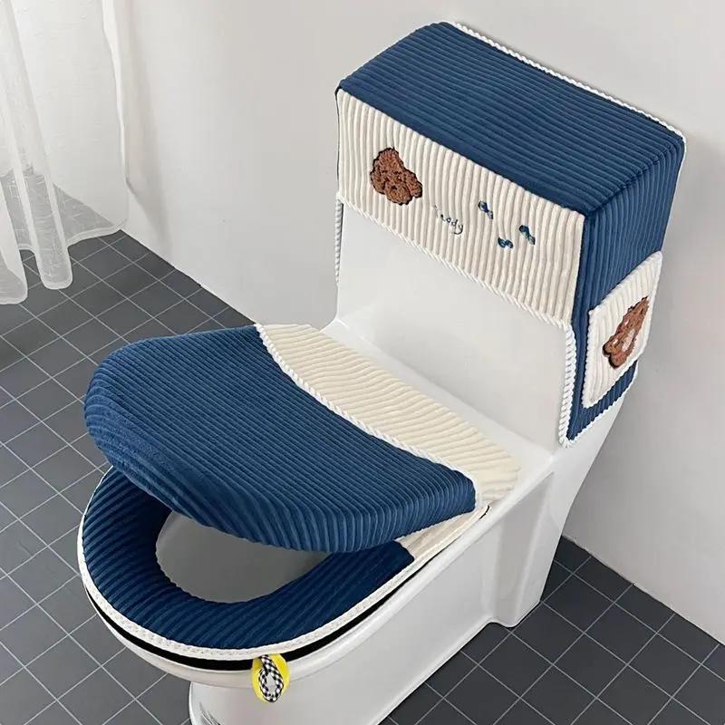 

Водонепроницаемая подушка на сиденье унитаза на молнии с мультяшной собакой, плюшевый полосатый чехол для унитаза, гигиенический удобный коврик для унитаза с ручкой