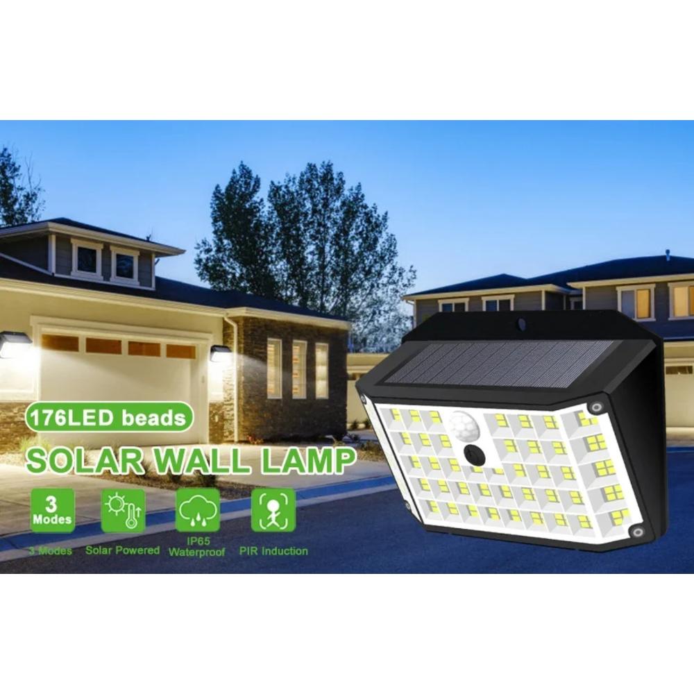 Solar Outdoor Lights 176 LED Solar Powered Motion Sensor Flood Lights IP65 Waterproof 3 Modes Wall Lamp For Outside Porch Yard