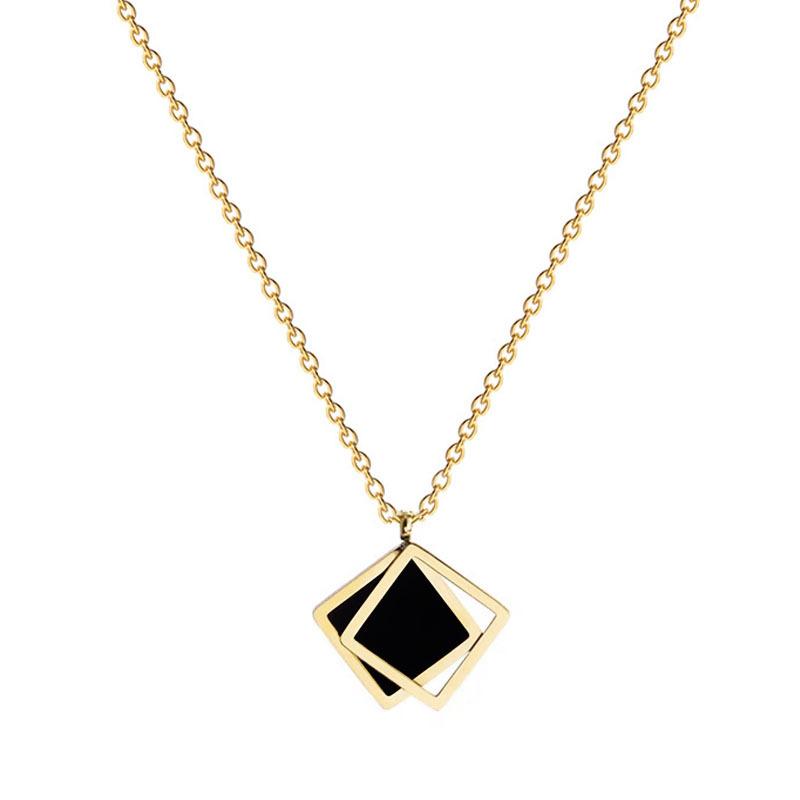 Geometric Square Minimalist Furnace Real Gold Necklace Female Collarbone Chain Accessories