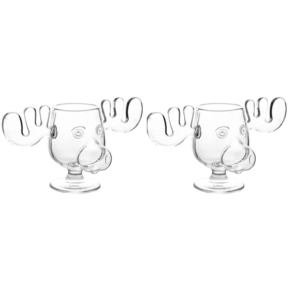 1-3PCS 240ml 8oz Christmas Vacation Moose Mug Christmas Reindeer Head Creative Elk Glass Wine Beer Water Juice Milk Glass