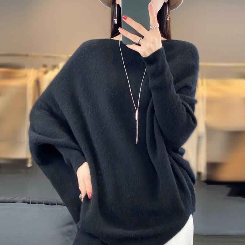Spring Autumn Women Long Sweater Merino Wool Knitted Sweater Fashion Casual Lady O-NeckPullover Loose Women Bat Shirt