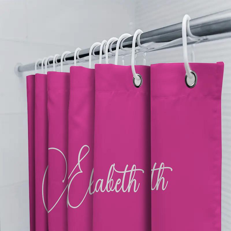 Customizable Monogram Name Shower Curtain Set Bright Bold Colors With Elegant Script Font For Bathroom Decor 180 Gsm Microfiber
