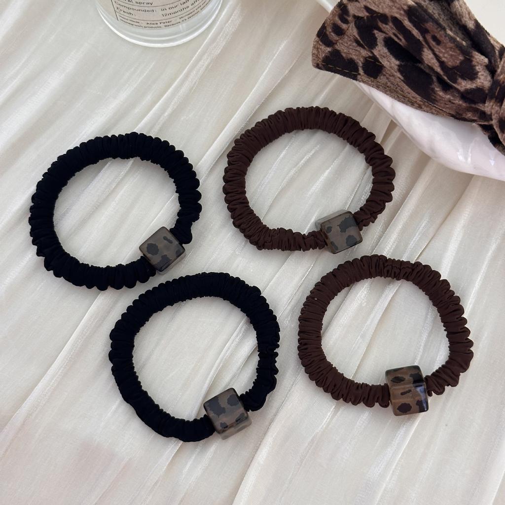 Elastico per Capelli con Stampa Leopardo, Elastico Piccolo Intestino da Donna Caffè Retrò, Elastico in Pelle per Coda di Cavallo, Accessorio per Capelli Quadrato