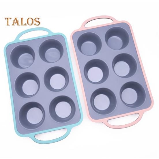 Silicone Cake Mold 6 Cups Cupcake Model Muffin Tart Baking Pan with Handle Non-Stick Food Grade Heat-resistant Easy Release Easy Cleaning Baking Mould