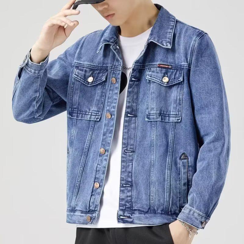 Men's Smoke Grey Denim Jacket: Trendy Lapel Workwear for Spring and Autumn – Casual, Handsome, Plus Size.