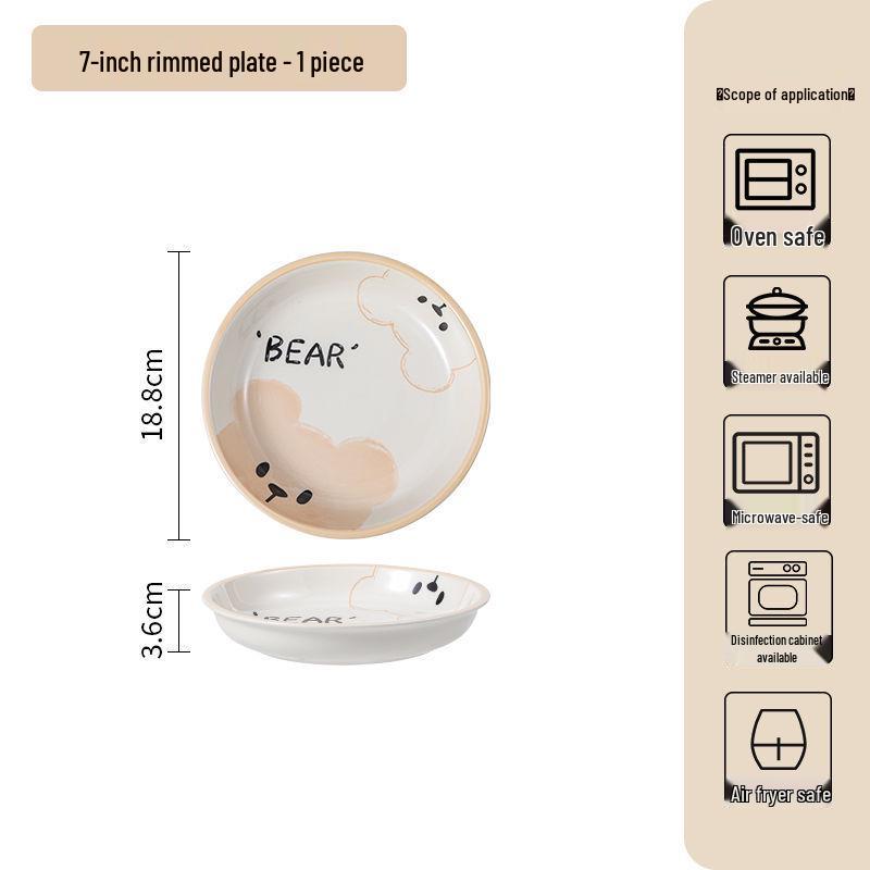 Cute Cream Ceramic Bowl & Plate Set: Stylish Underglaze Tableware for Rice & Veggies