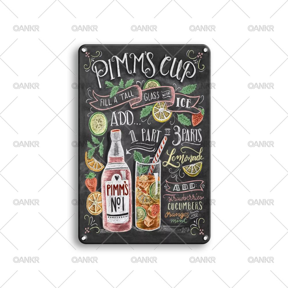 

Vintage Art Cocktail Poster Metal Tin Sign Ideal Gift x Inch Pimms Cup Recipe Metal Signs for Home Bar Wall Decor Plaque 20x30cm（7.8x11.8inch）